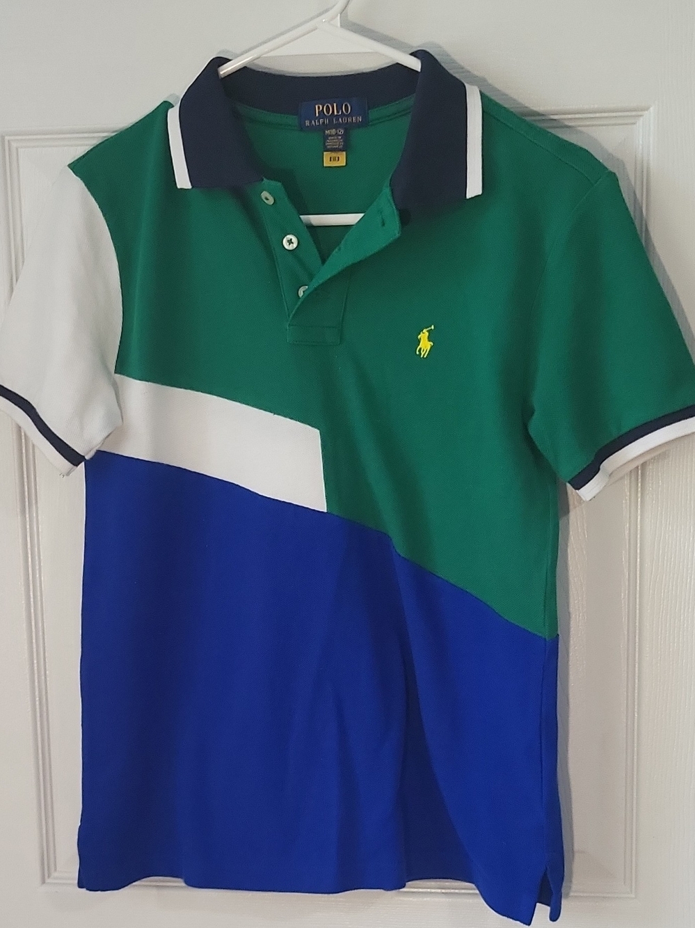 Polo by Ralph Lauren Green, Blue & White Colorblock Polo Size M(10-12)